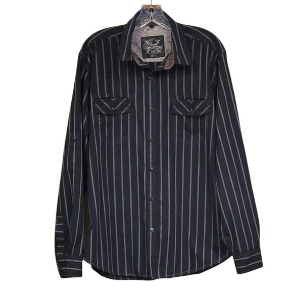 Drill Clothing Co. Men's Black Striped Western Shirt with Convertible Sleeves - Picture 1 of 14